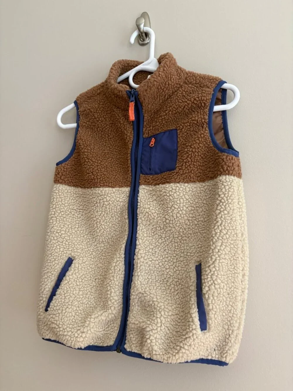 Carter’s Sherpa Teddy Fleece Color Block Brown Vest Kids Boys Size 12